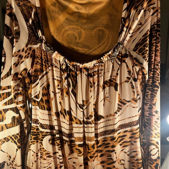 💎 Roberto Cavalli Class Midi Leopard & Floral Print Dress 48/14 large/xl EUC - Picture 3 of 15